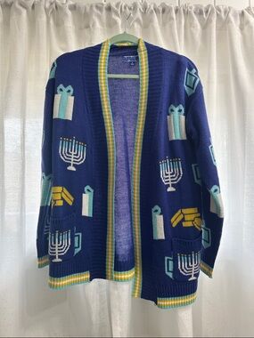 Blue Holiday Hanukkah Cardigan Sweater - Unbranded